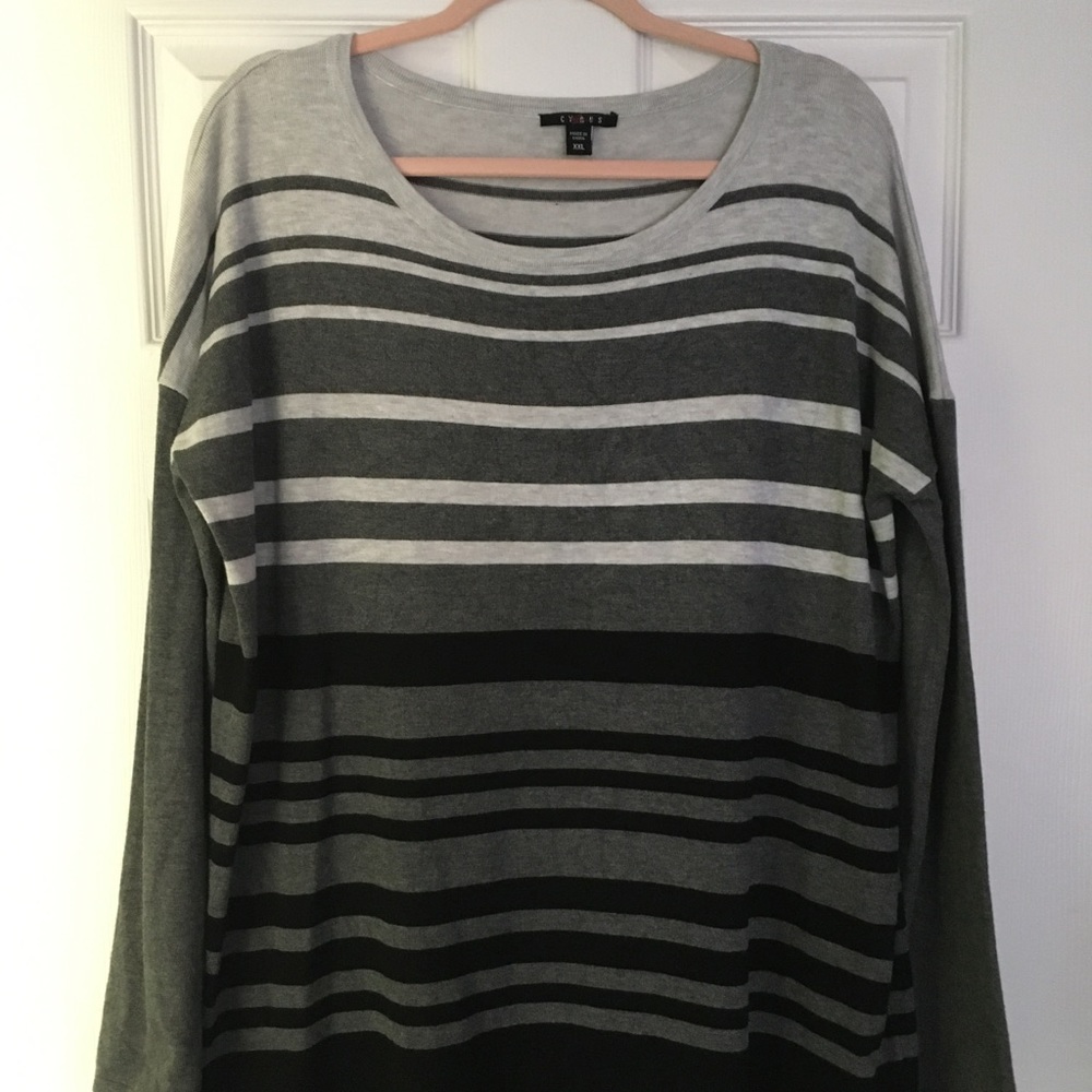 Cyrus Gray and Black Striped Crew Neck Sweater
